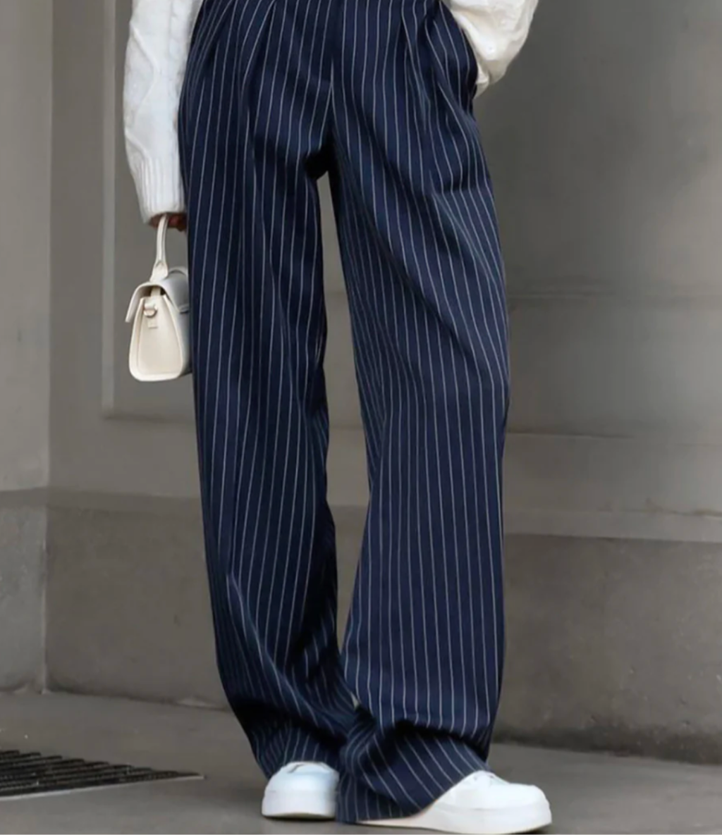 Pinstripe Pleated Wide Leg Pants