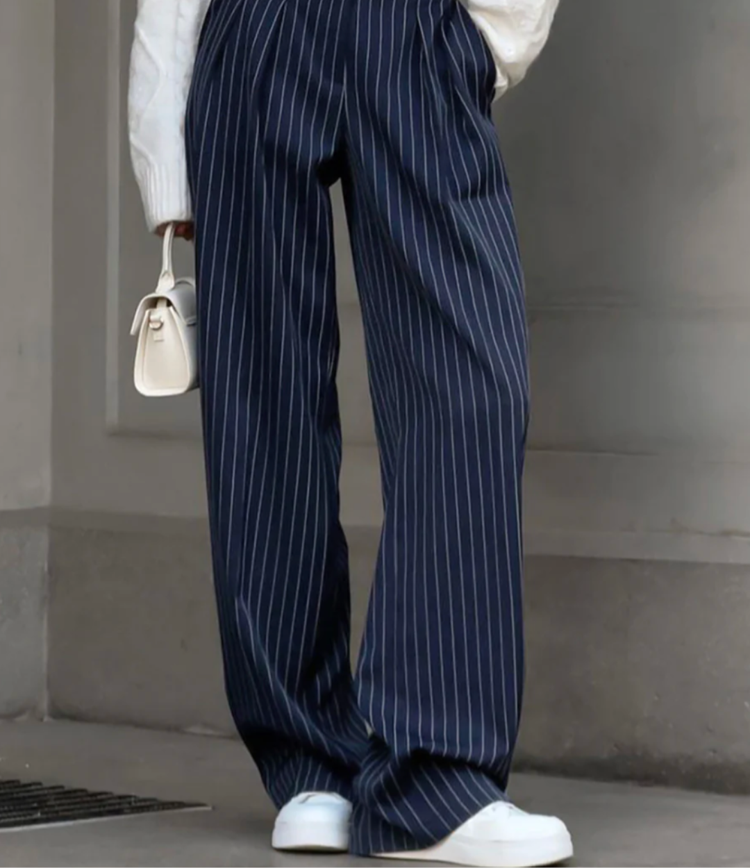 Pinstripe Pleated Wide Leg Pants