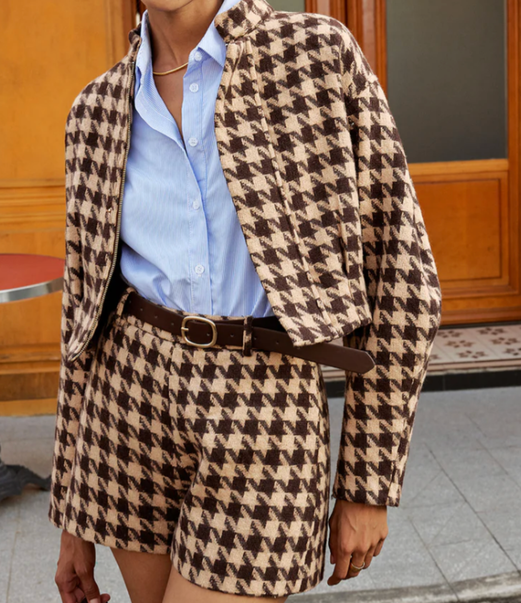 Houndstooth Stand collar Jacket
