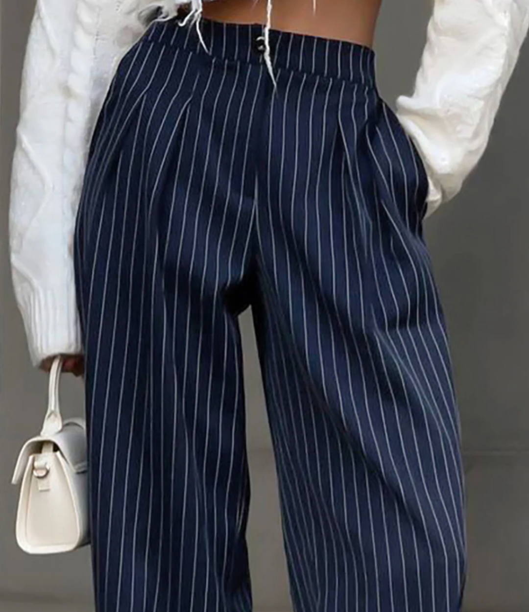 Pinstripe Pleated Wide Leg Pants