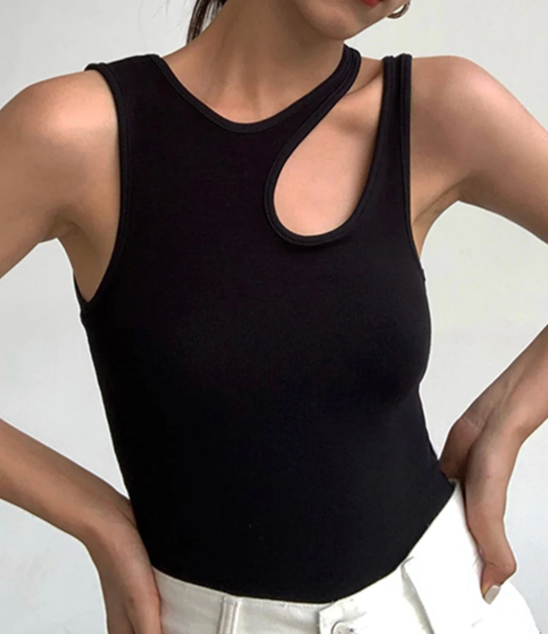 Semi Sheer Cutout Tank Top