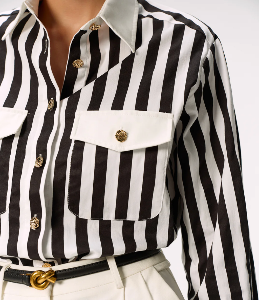 Cotton Blend Stripe Metal Button Shirt