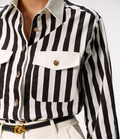 Cotton Blend Stripe Metal Button Shirt
