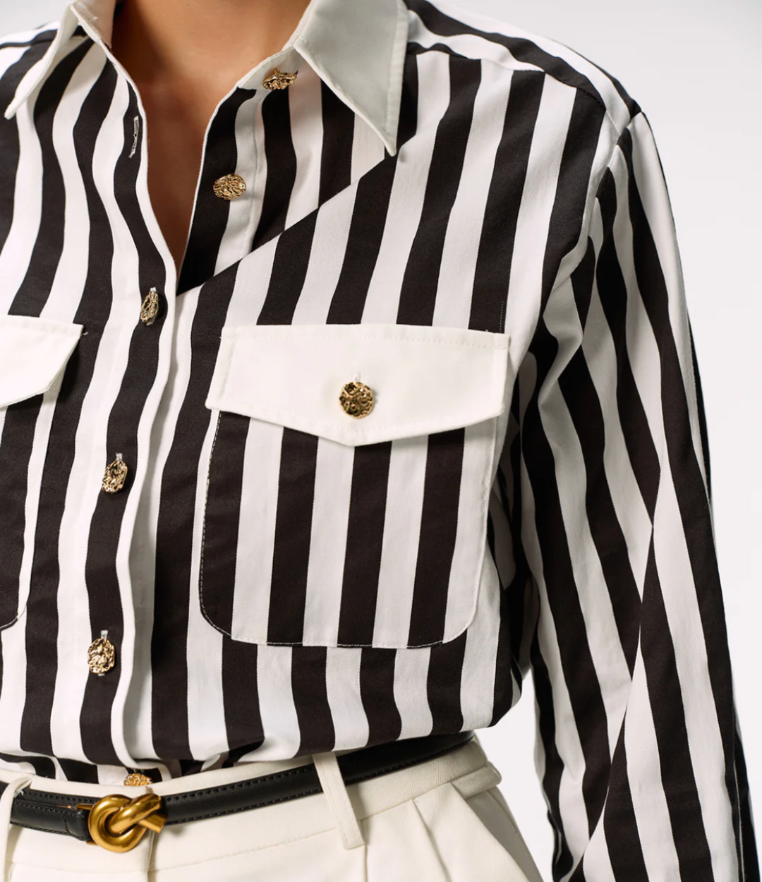 Cotton Blend Stripe Metal Button Shirt