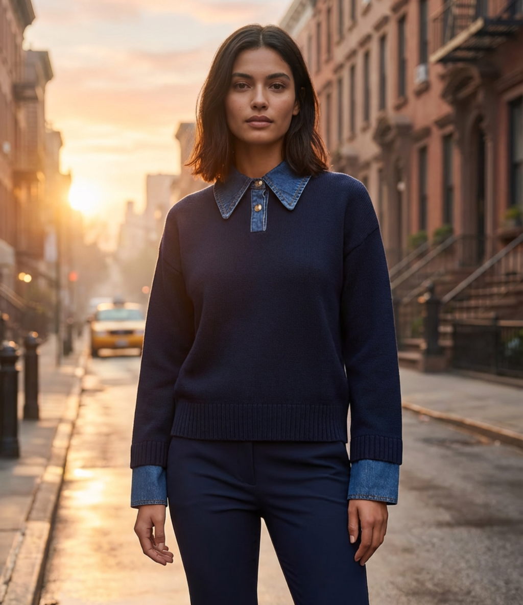 2 in 1 Panel Lapel Sweater