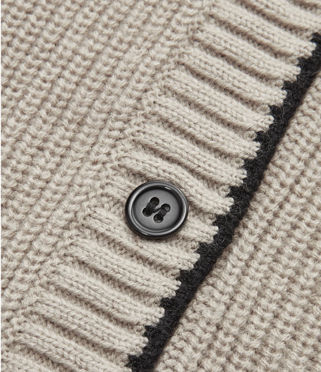 Tie Neck Contrasts Trim Wool Blend Cardigan