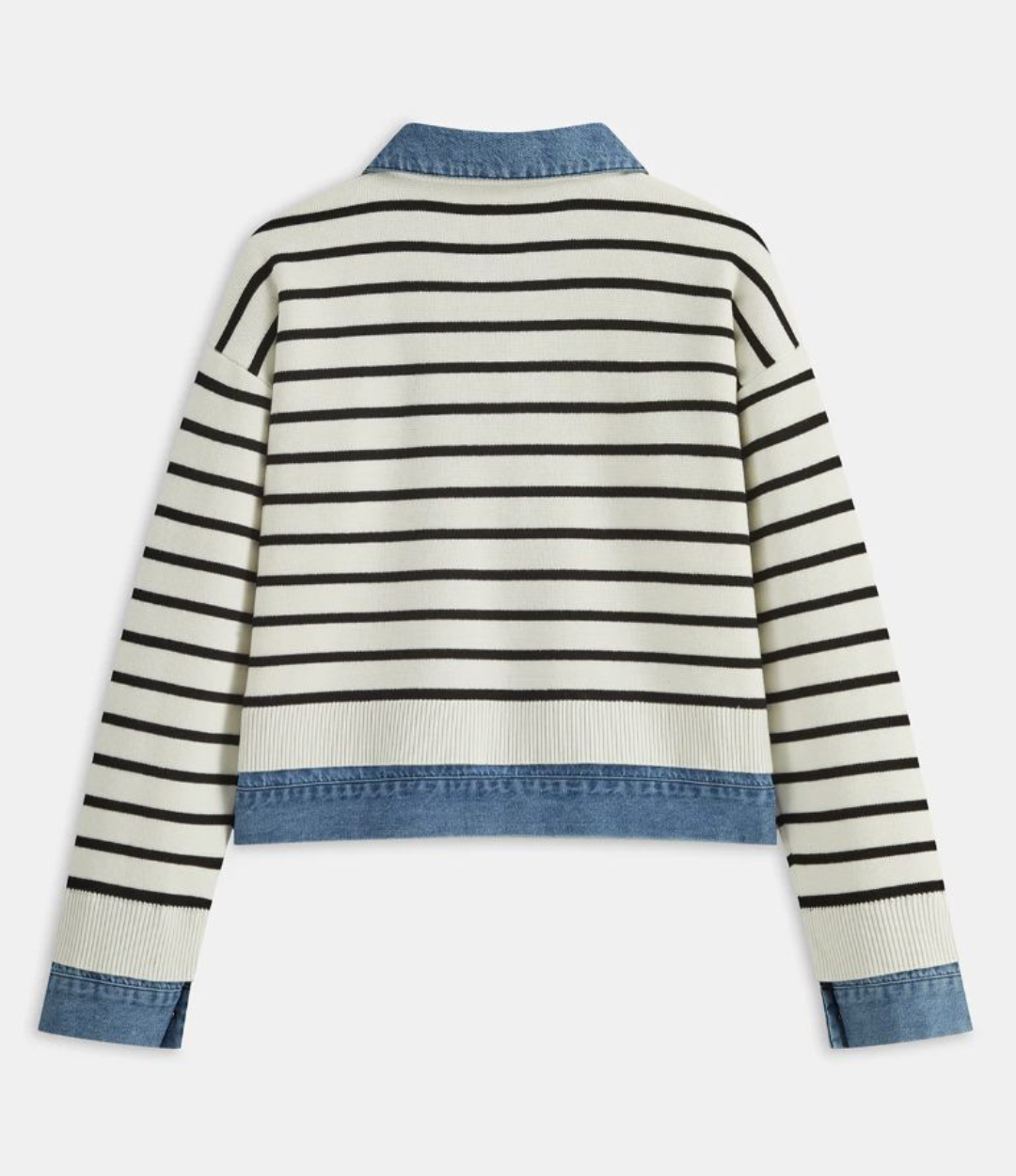 Denim Panel Striped Knit Shirt