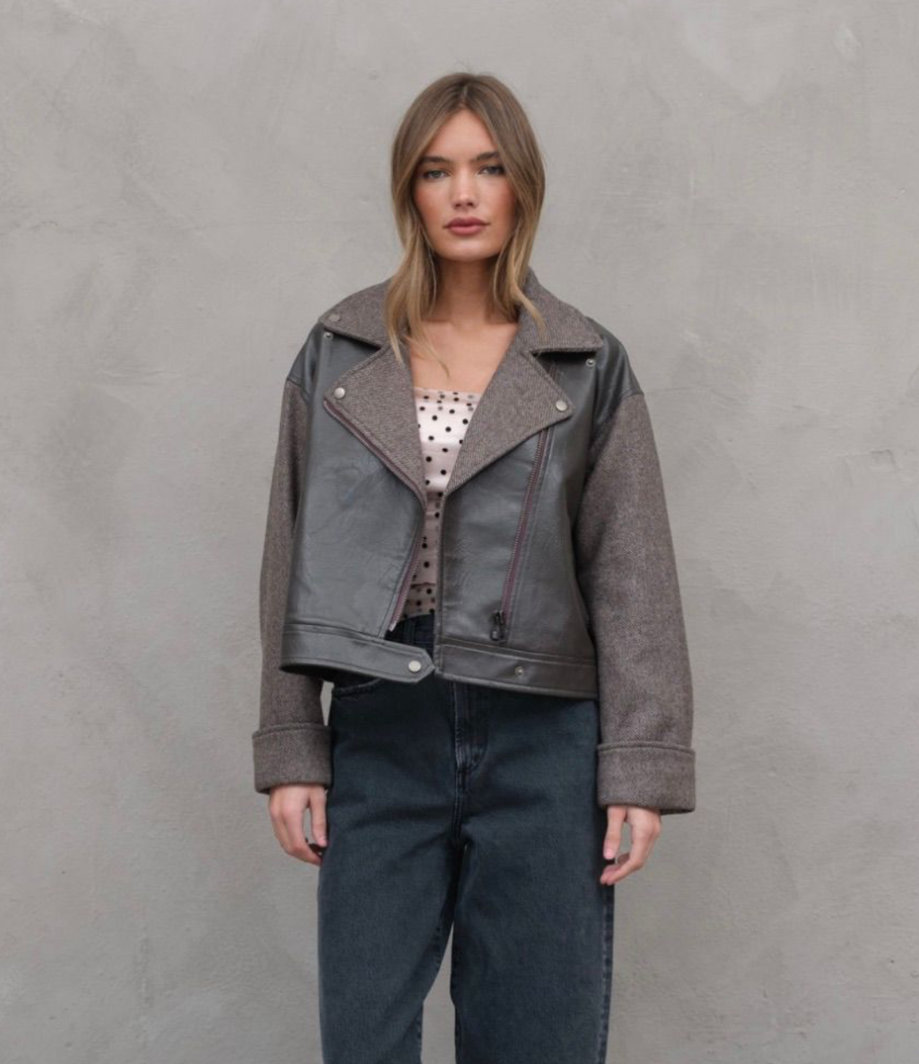 Herringbone Leather combi Jacket