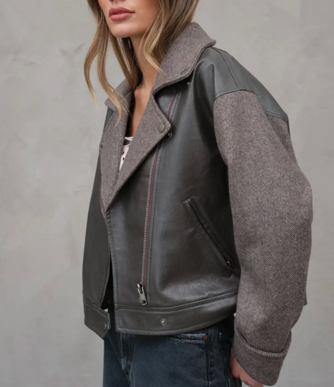 Herringbone Leather combi Jacket