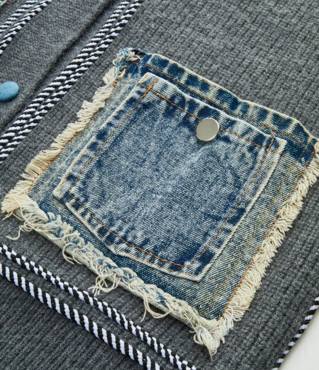 Contrast Trim Denim Panel Cardigan