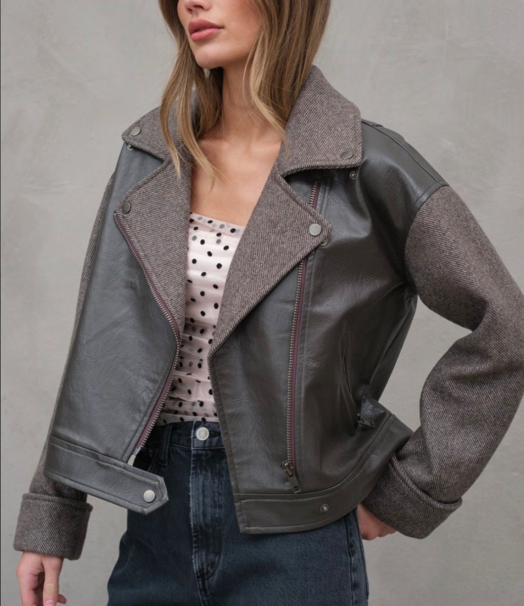 Herringbone Leather combi Jacket