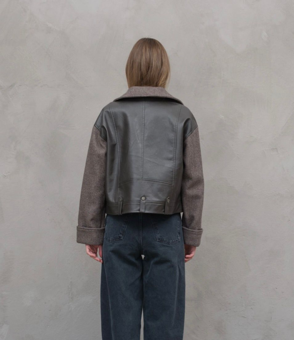 Herringbone Leather combi Jacket
