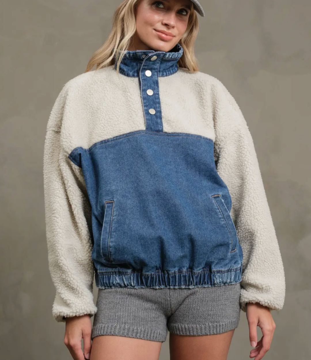 Teddy Denim Snap-up Jacket