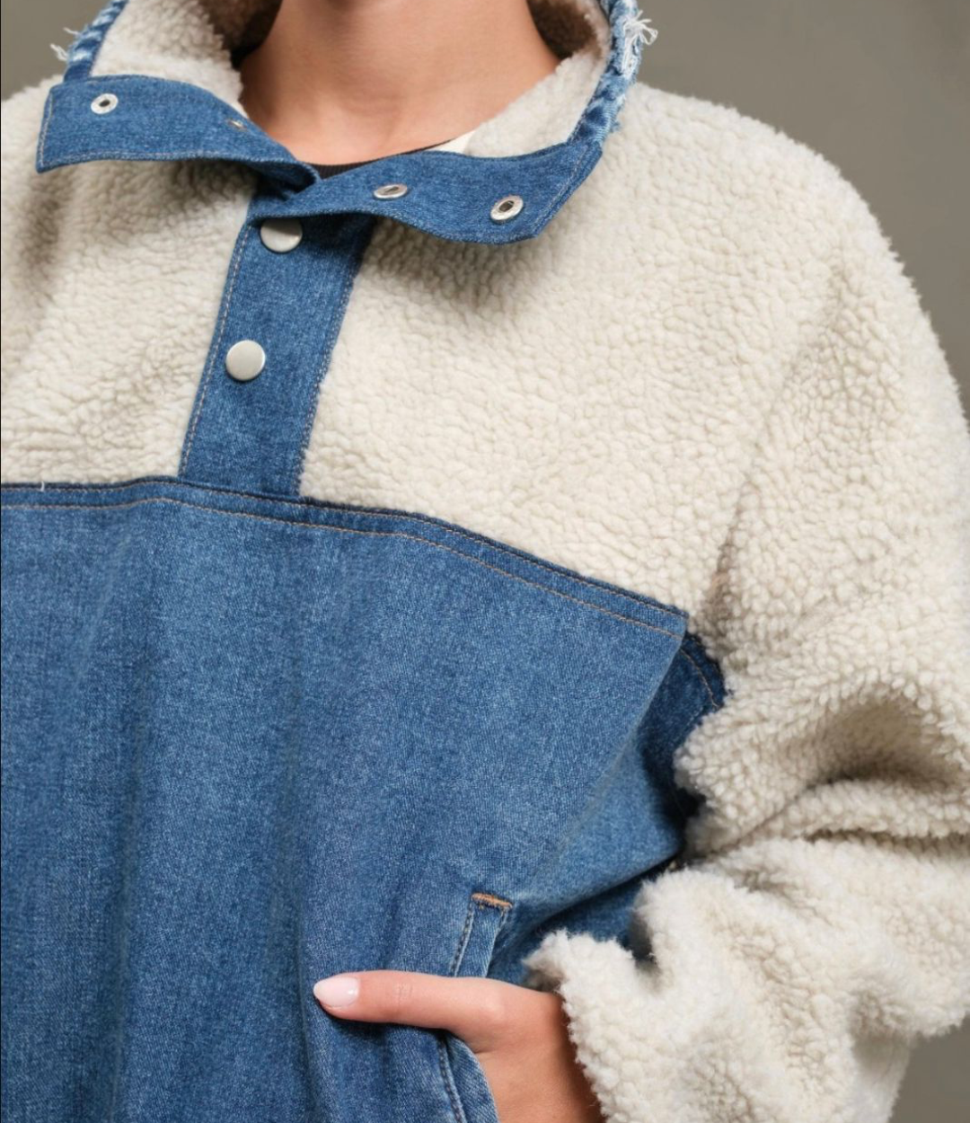 Teddy Denim Snap-up Jacket