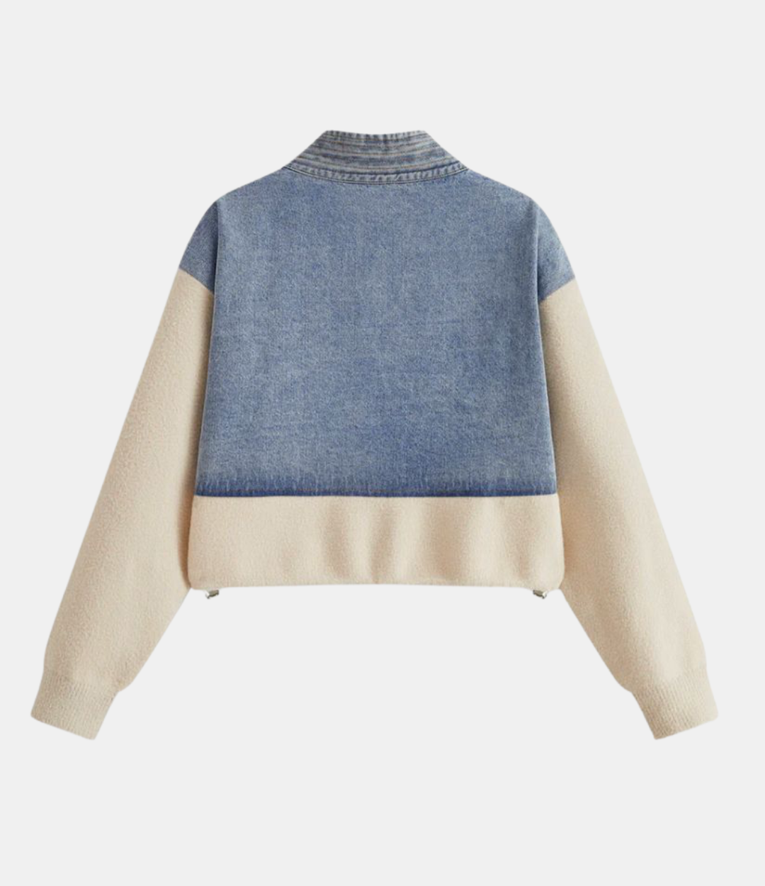 V-Neck Paneled Denim Cardigan