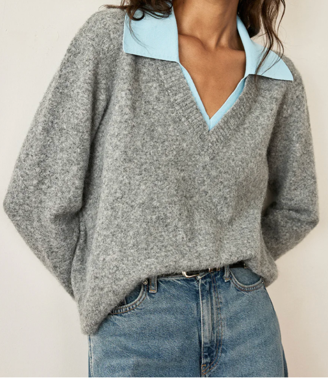 Contrast collar Wool Blend Sweater
