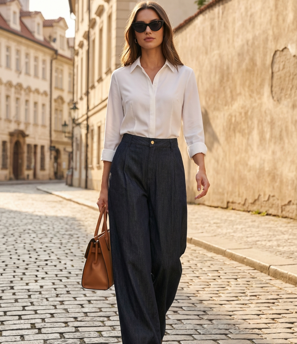 High Waist Denim Extra long Wide-Leg pants