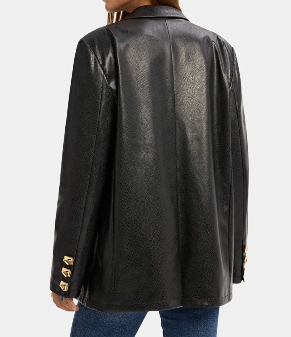 Snake Print Metal button Pu Leather Blazer