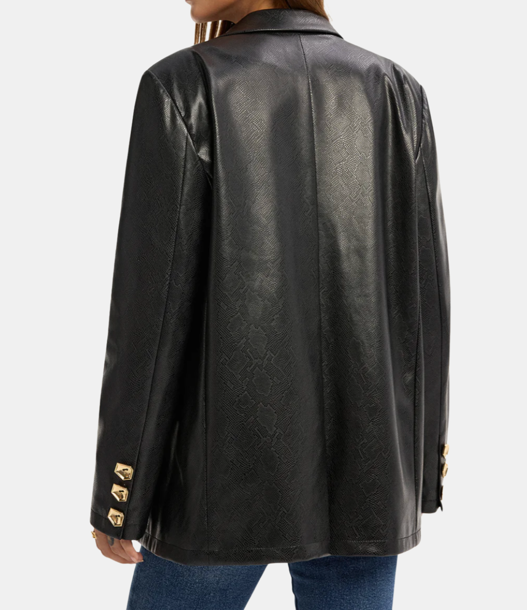 Snake Print Metal button Pu Leather Blazer