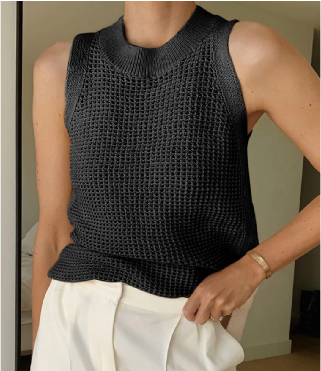 Knit Hollow Solid Tank Top