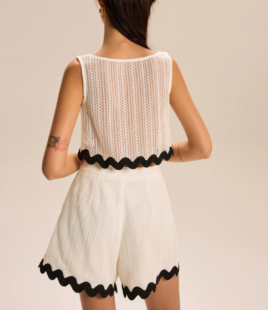 Cropped Tank top & Scalloped Trim Shorts Set