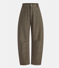 Mid-Waist Herringbone Curved-Leg Pants