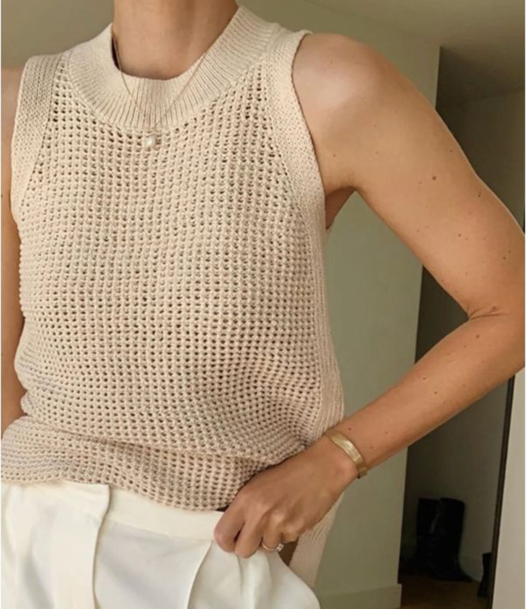 Knit Hollow Solid Tank Top