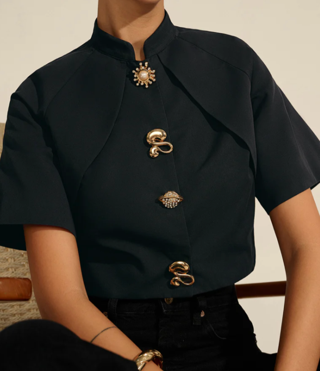 Metal Decor Cropped Blouse