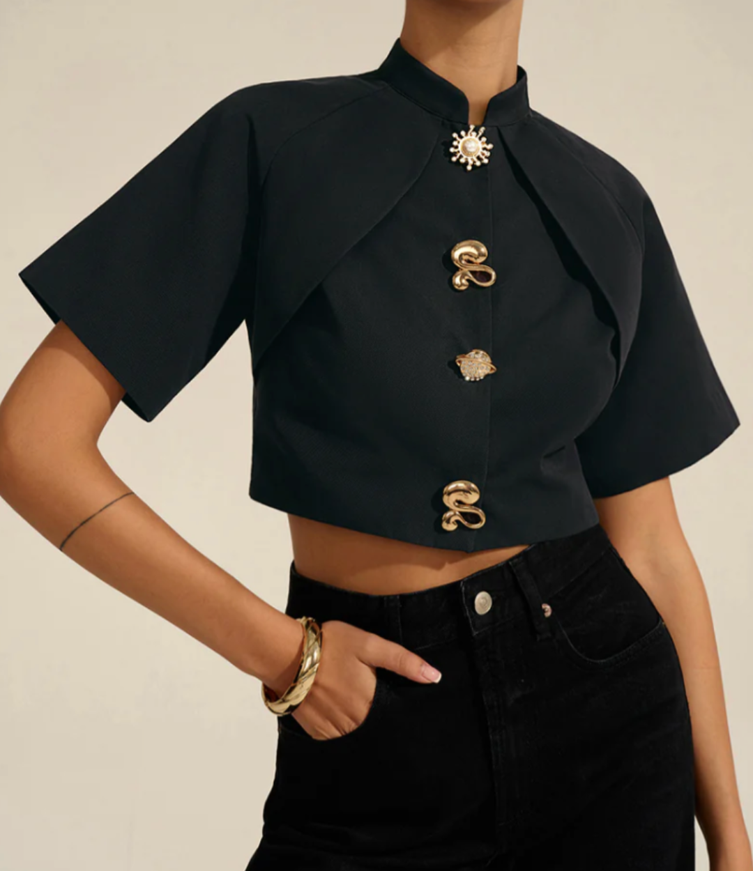 Metal Decor Cropped Blouse