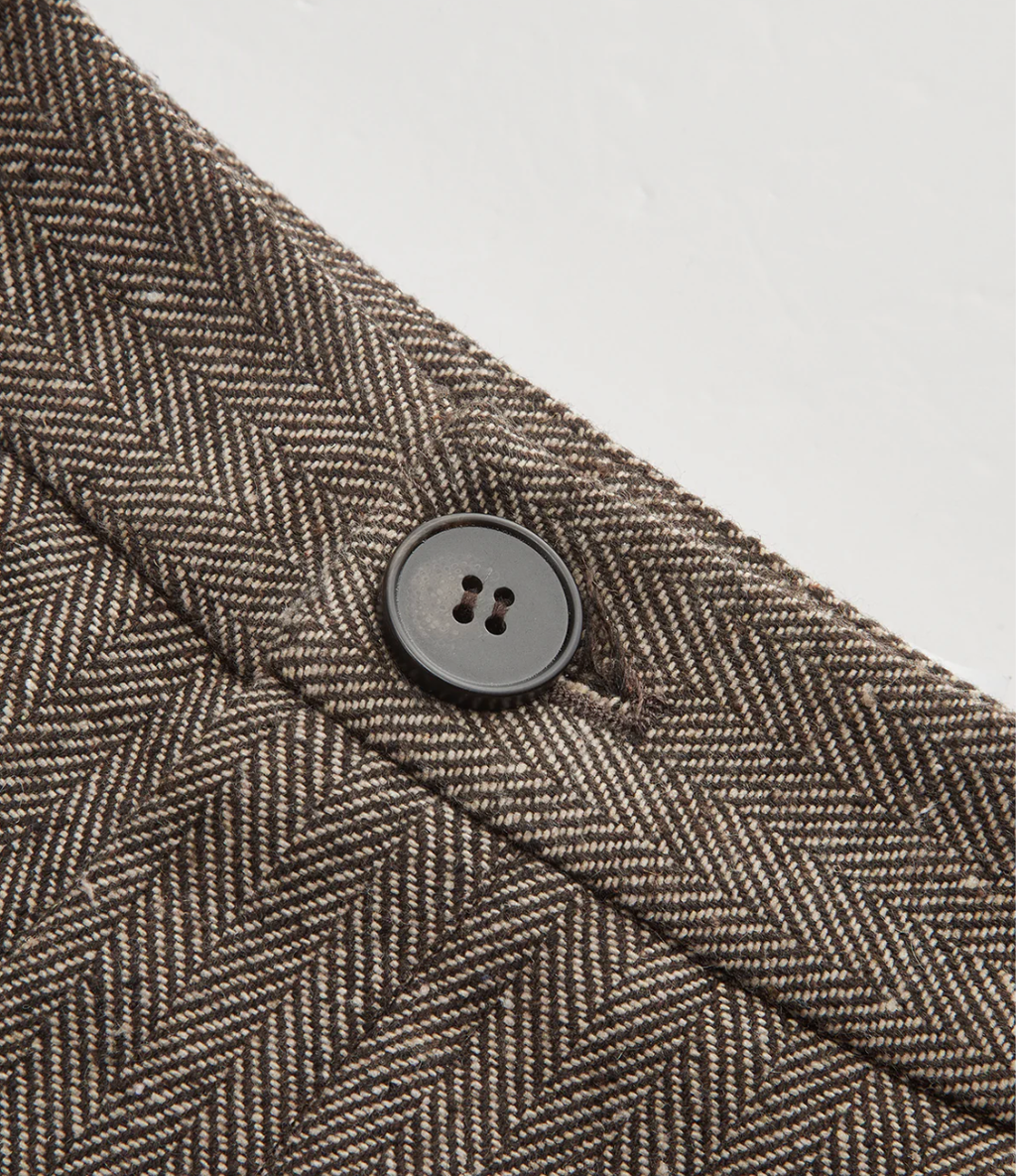 Mid-Waist Herringbone Curved-Leg Pants