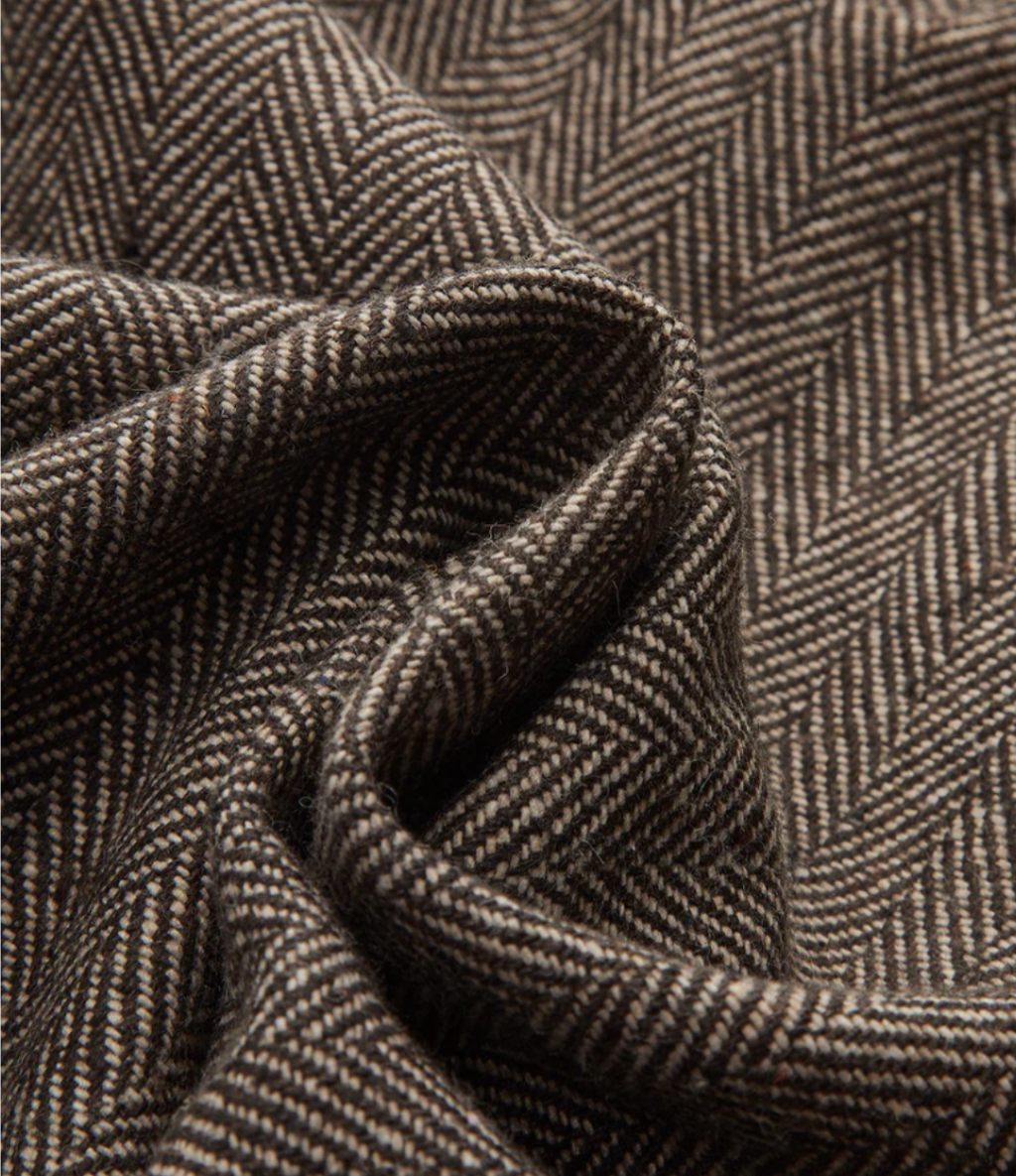 Mid-Waist Herringbone Curved-Leg Pants