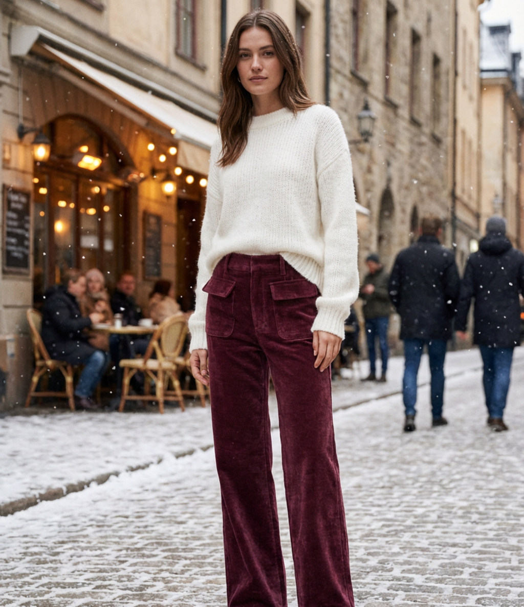 Velvet Pocket Straight -Leg Pants