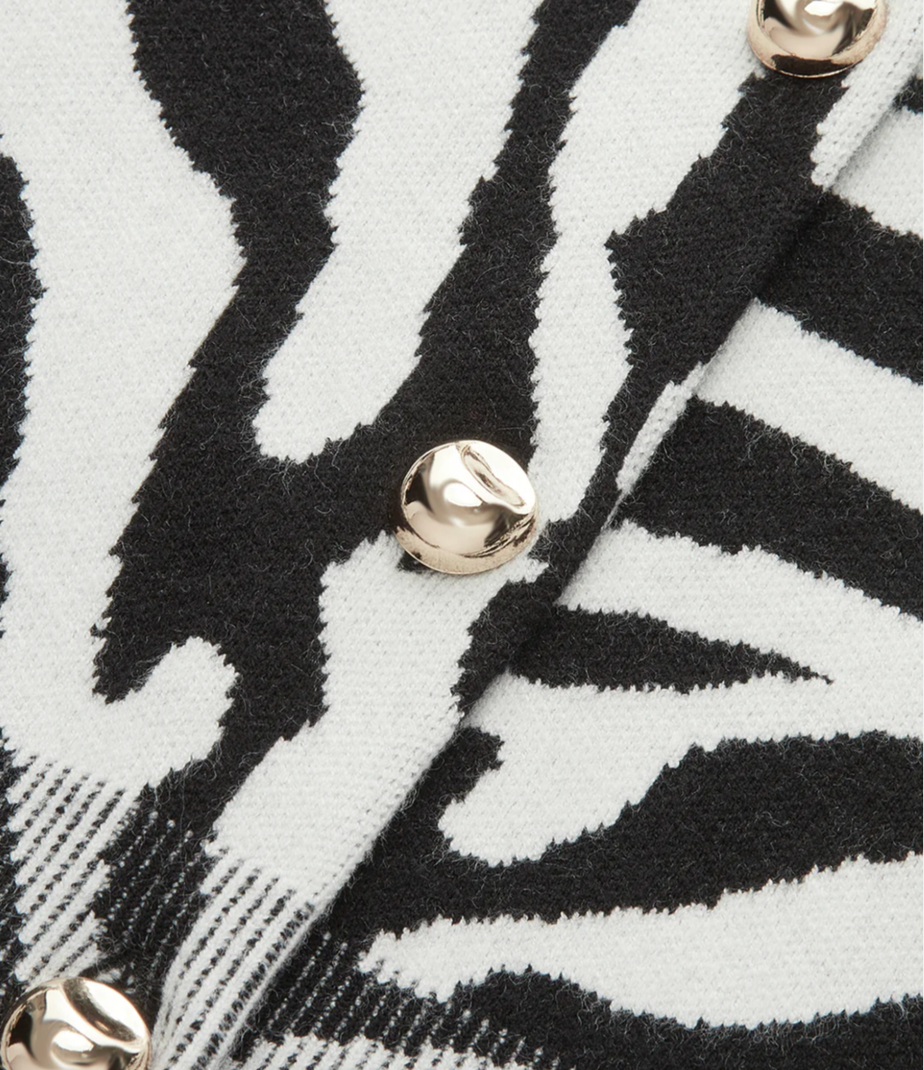 Zebra Print Puff Sleeve Cardigan