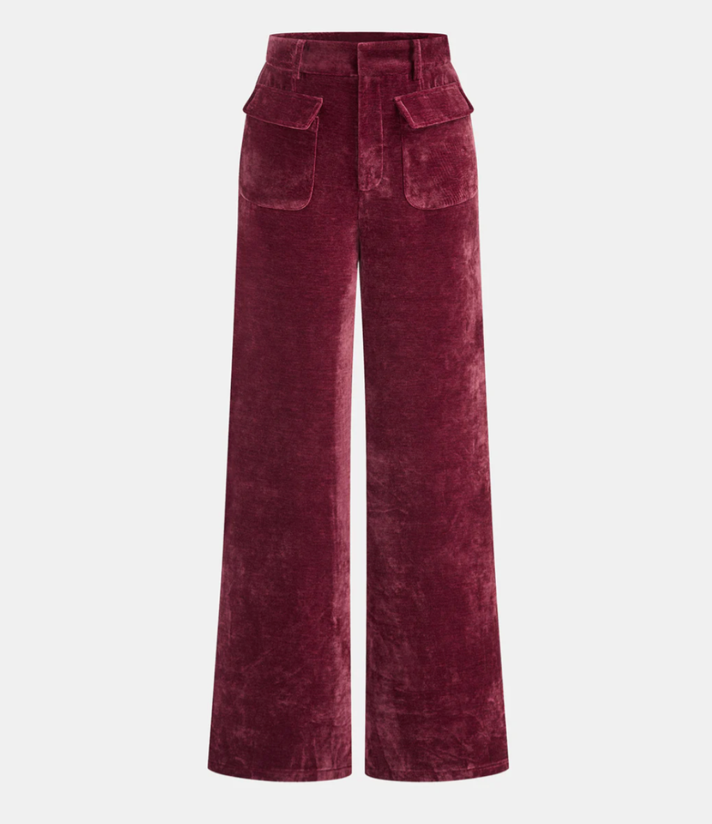 Velvet Pocket Straight -Leg Pants