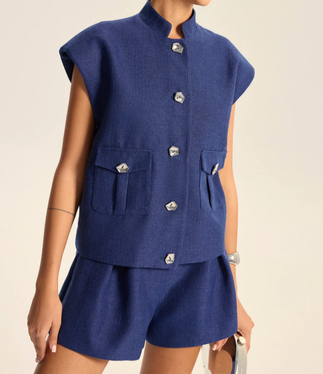 Mid Waisted Pleated Shorts & Cap Sleeve Color vest