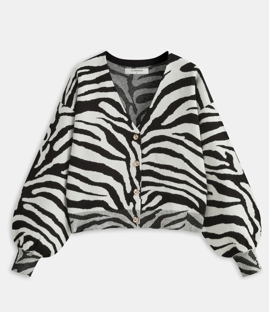 Zebra Print Puff Sleeve Cardigan