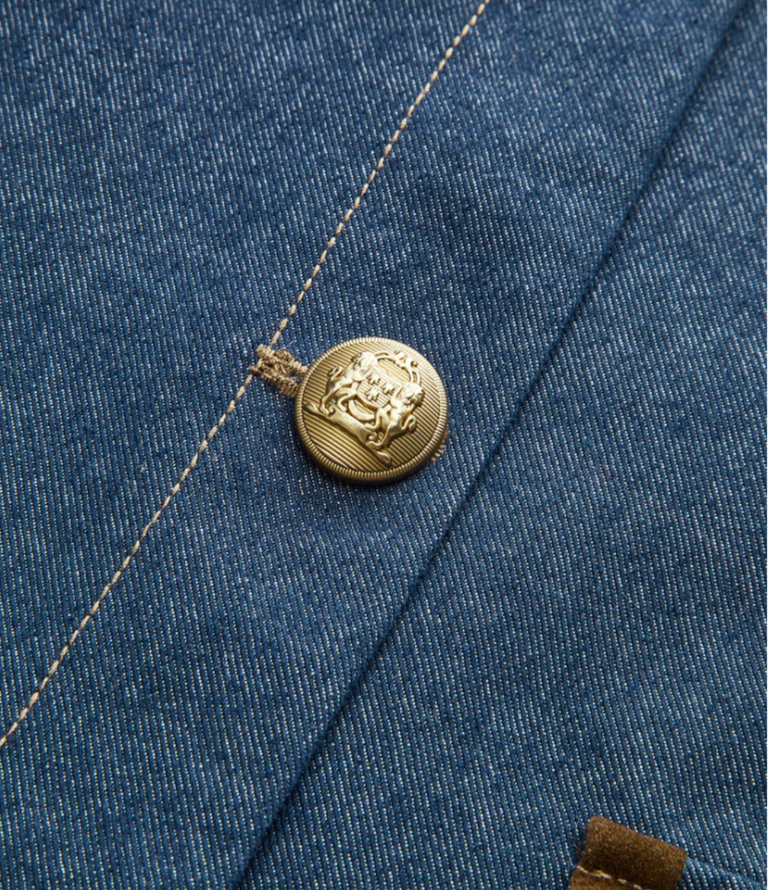 Metal Button Suede Collar Denim Jacket