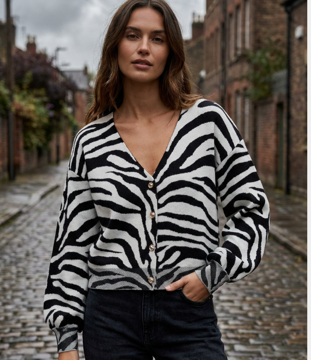 Zebra Print Puff Sleeve Cardigan