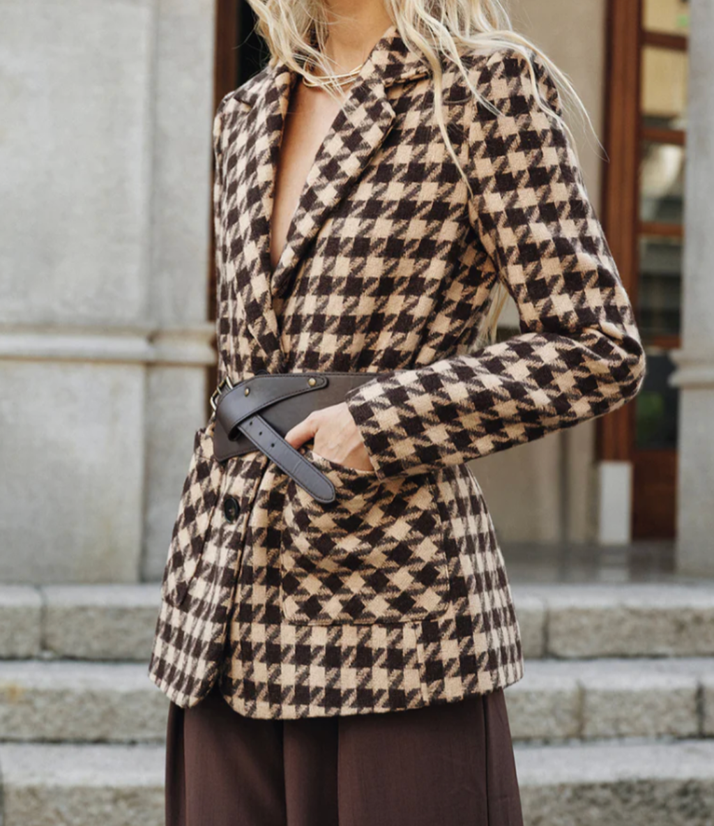 Houndstooth Belted Blazer