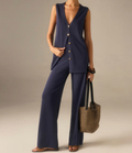 Golden Button knit/vest Pants Set