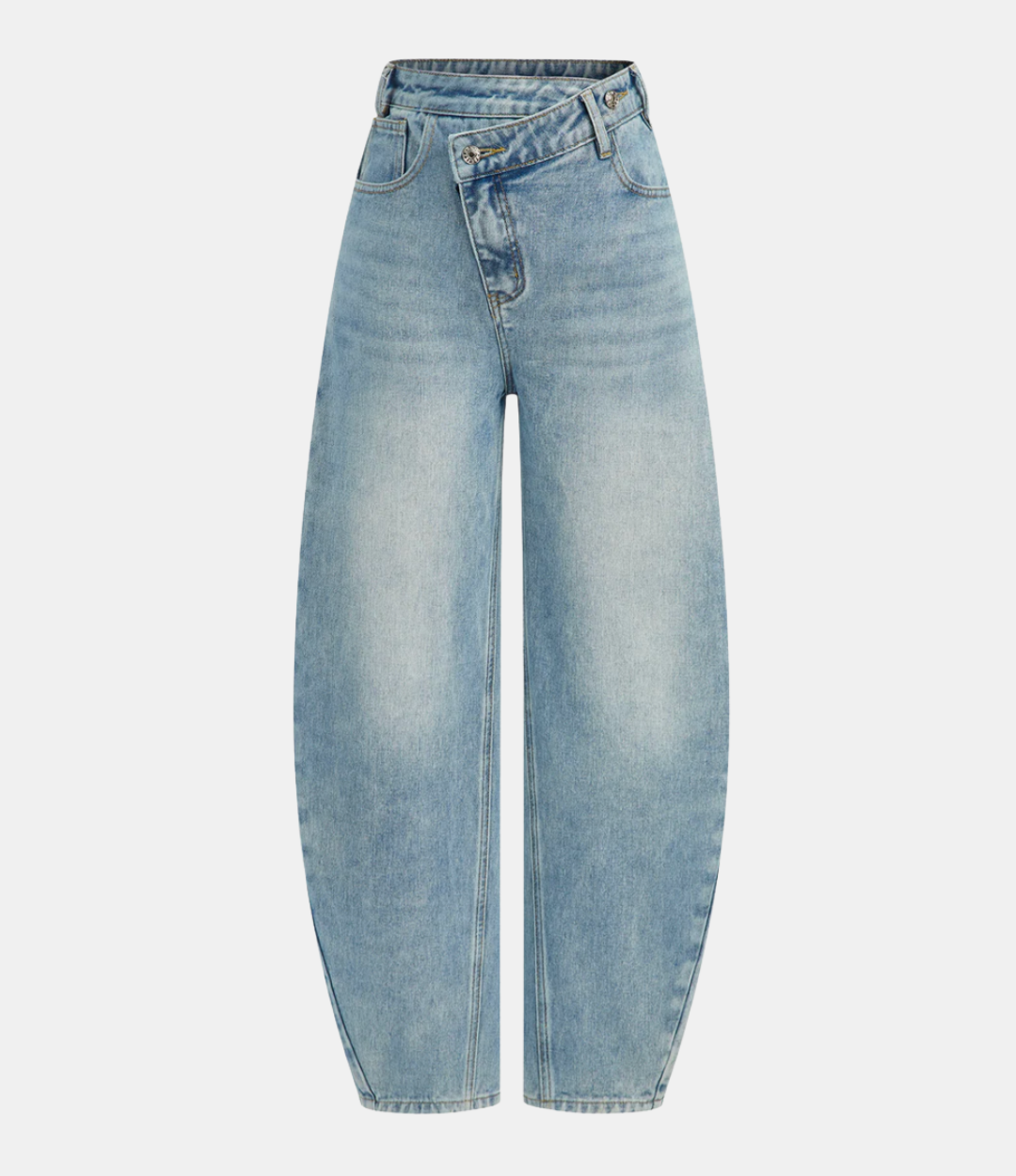 High-Waist Denim Asymmetric Curved-Leg Jeans