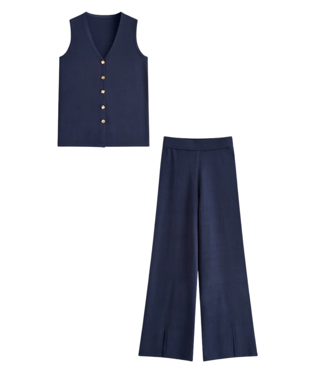 Golden Button knit/vest Pants Set