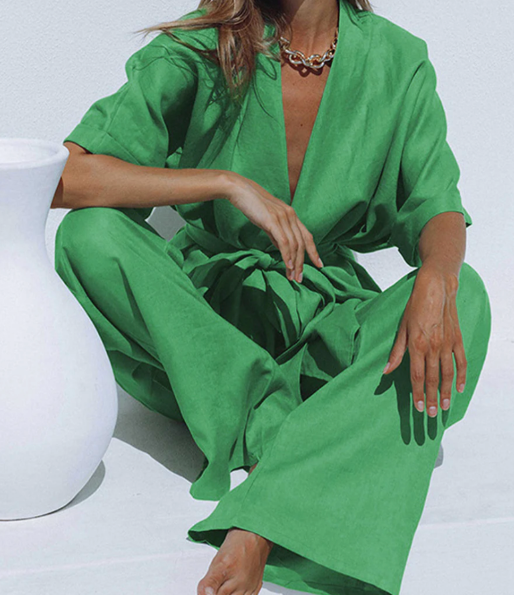 Oversized Linen Tied Two Piece Pants Set