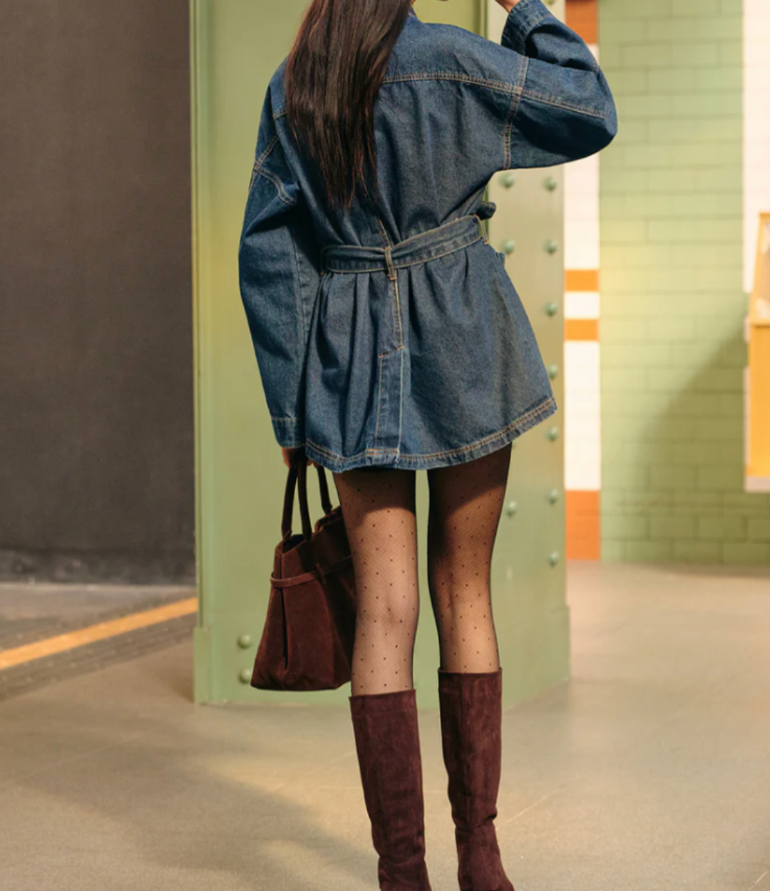 Belted Cargo Denim Polo Jacket