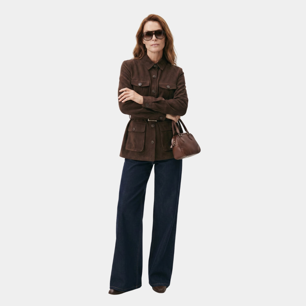 Trench coat suede bolsillos múltiples café