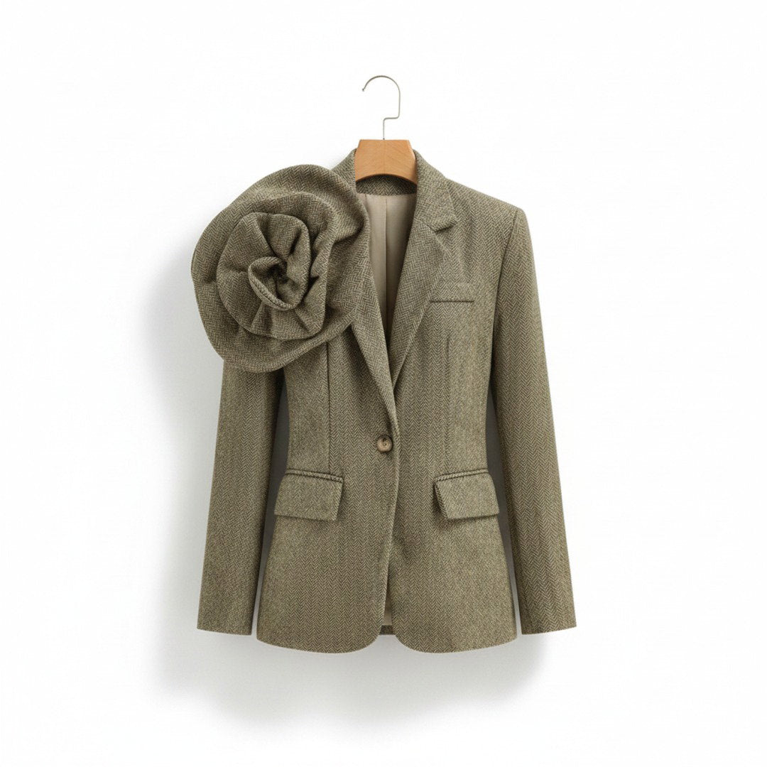 Blazer 3D flor botón único café