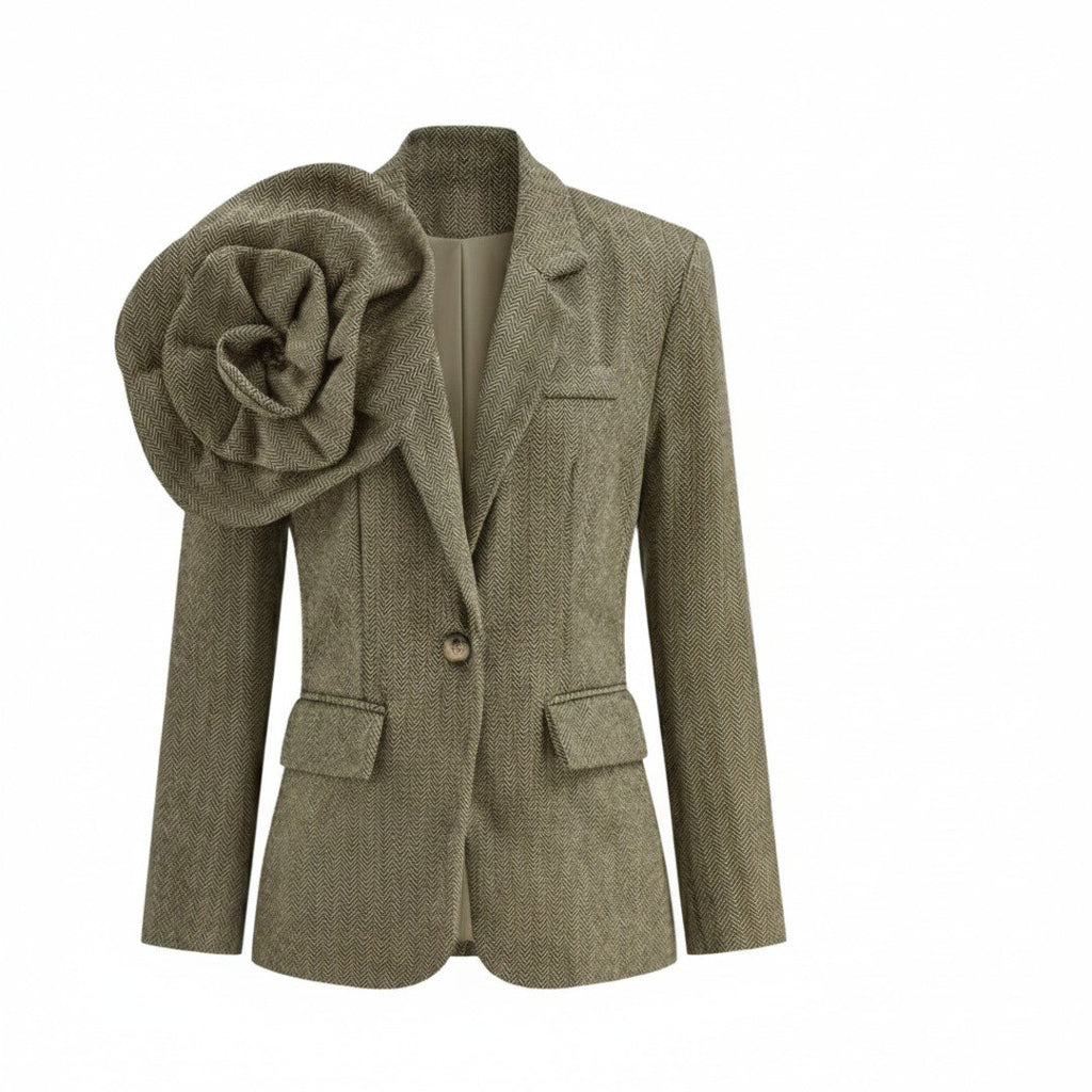 Blazer 3D flor botón único café
