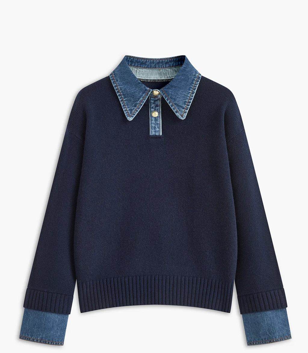 2 in 1 Panel Lapel Sweater