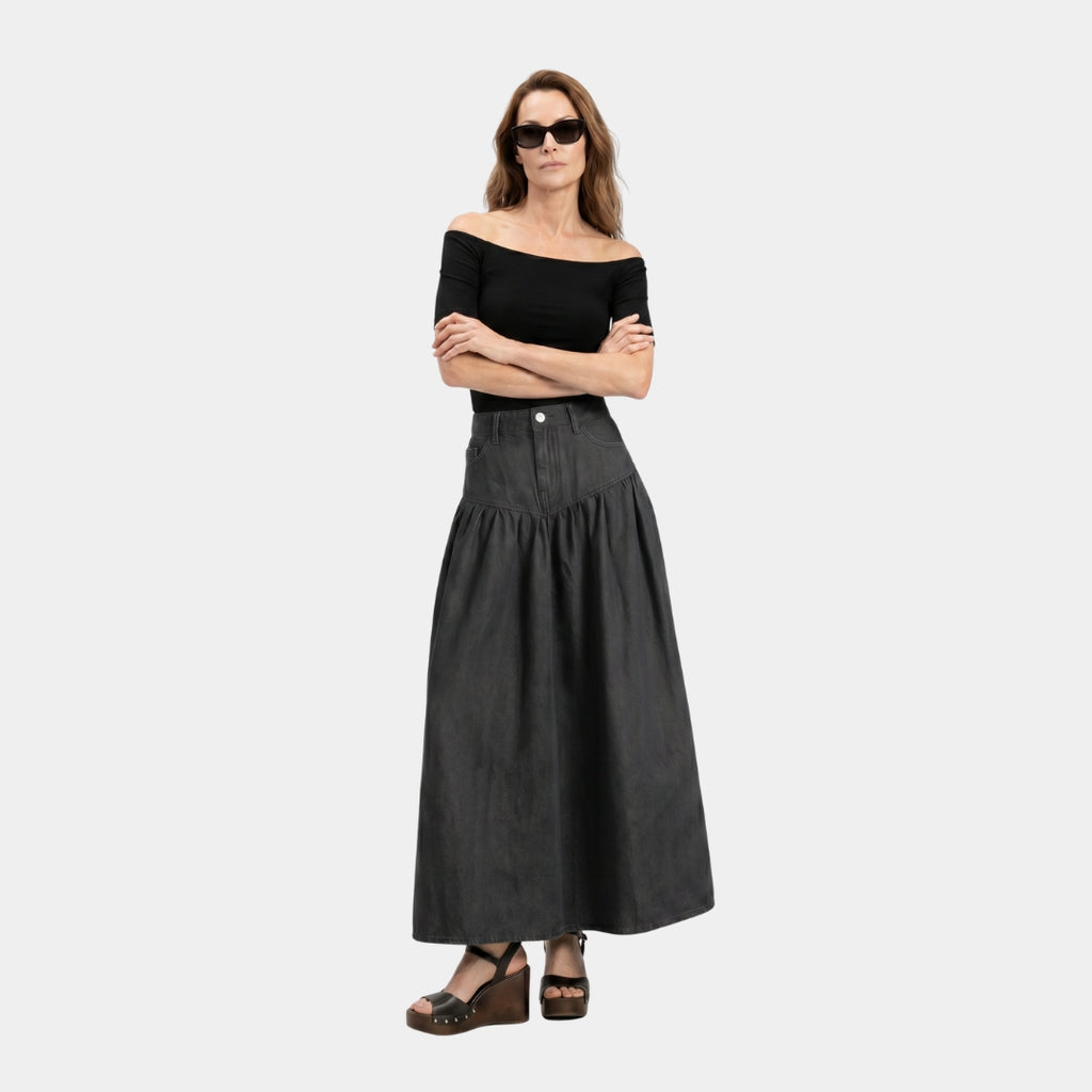 Falda denim maxi negra
