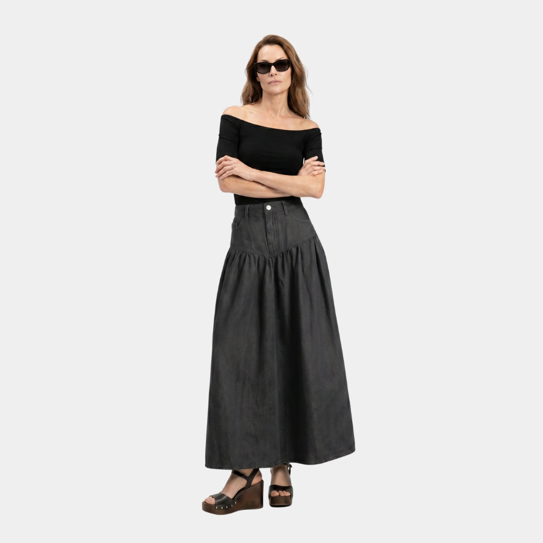 Falda denim maxi negra